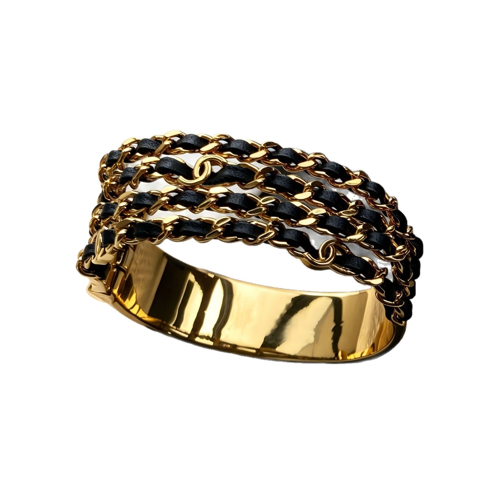Genuine Leather Bangle With Electroplated Finish Featuring Letter Pattern