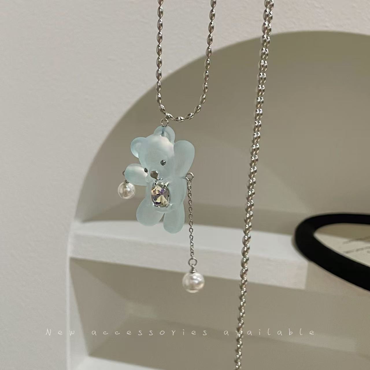Handmade Blue Cross Choker Necklace For Women With 304 Stainless Steel And Zircon Inlay On Beaded Chain, Sweet Style