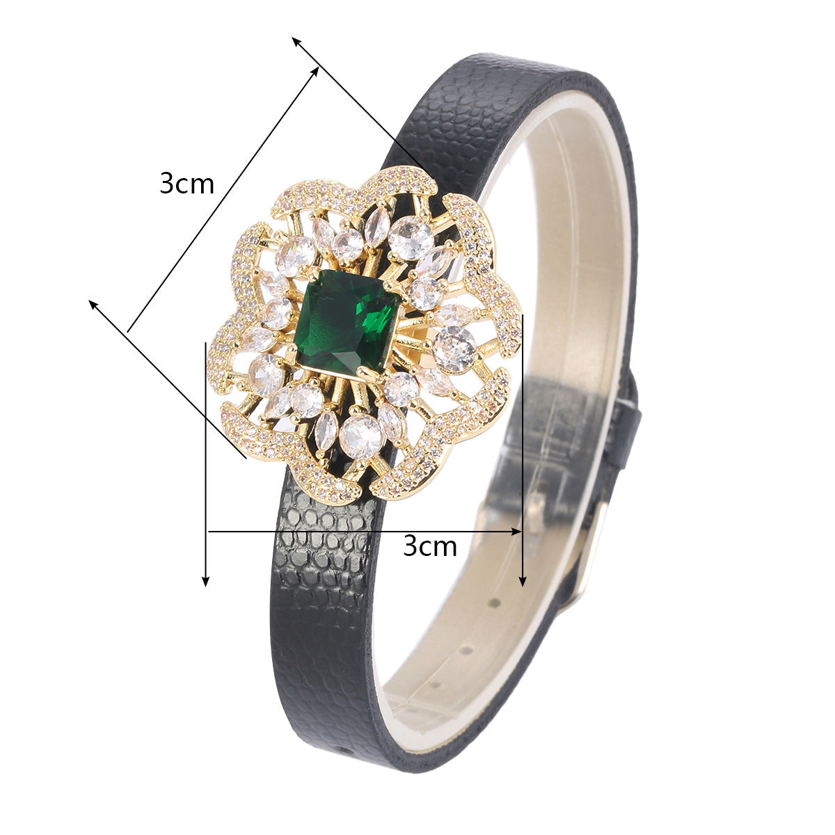 Flowers Copper Bracelet With Zircon Inlay Featuring Leather Rope Chain For Women, Perfect For Travel