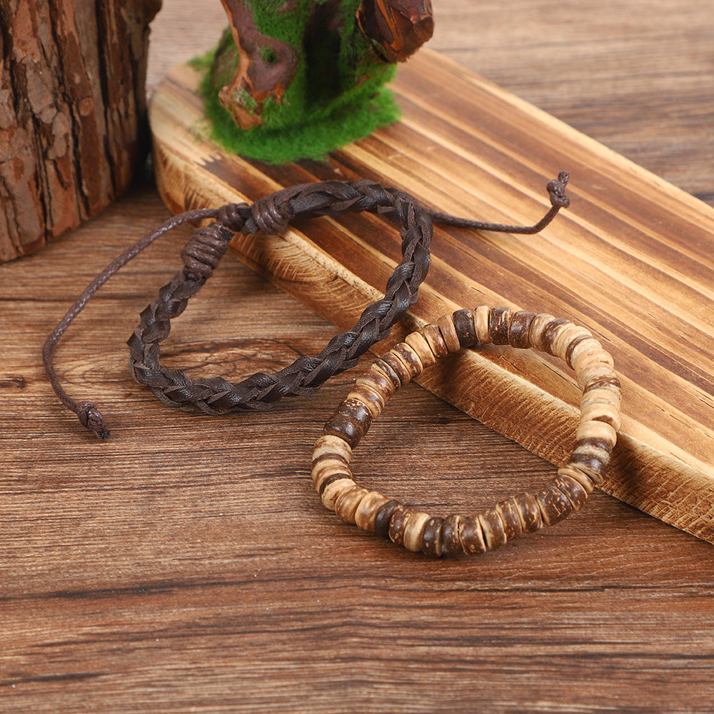 Geometric Maillard Style Unisex Bracelets Featuring Pu Leather Rope With Braid Woven Chain Design