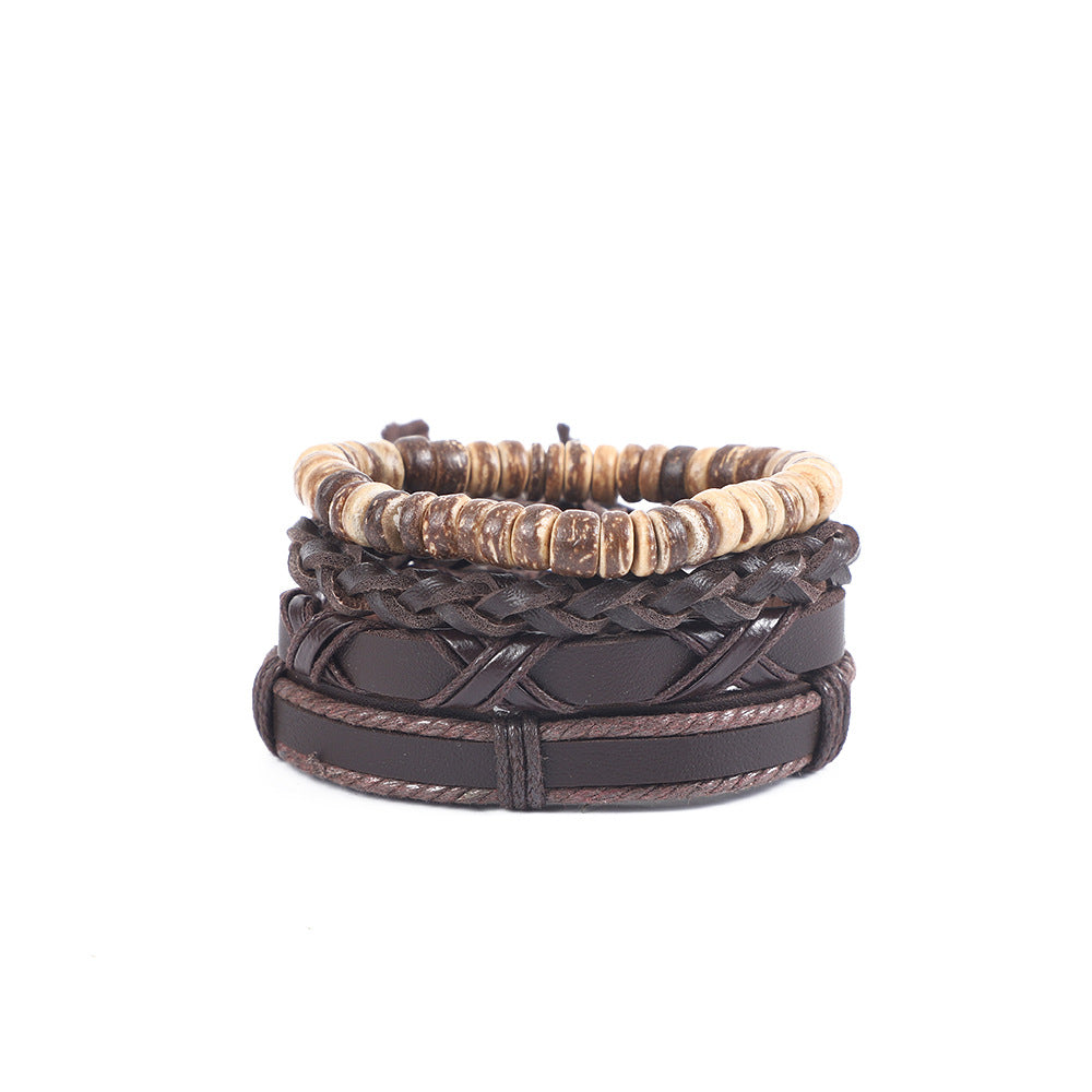 Geometric Maillard Style Unisex Bracelets Featuring Pu Leather Rope With Braid Woven Chain Design