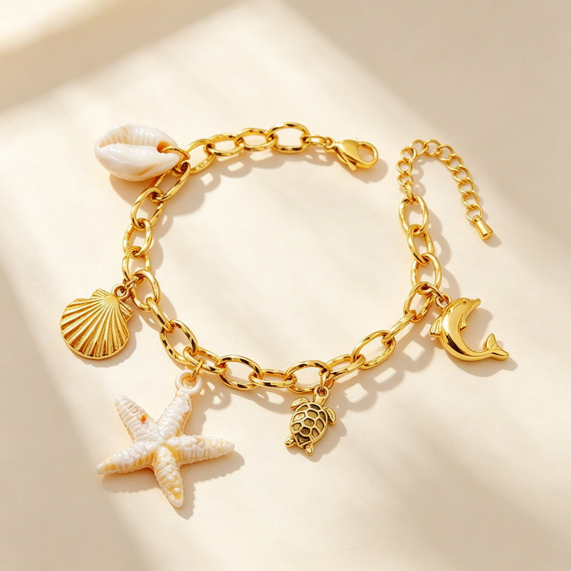Ocean Electroplated Marine Style Bracelet For Women In 304 Stainless Steel With 18K Real Gold PVD Coating