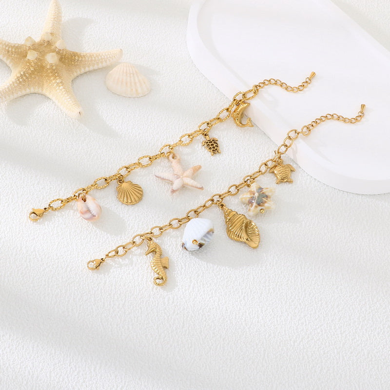 Ocean Electroplated Marine Style Bracelet For Women In 304 Stainless Steel With 18K Real Gold PVD Coating
