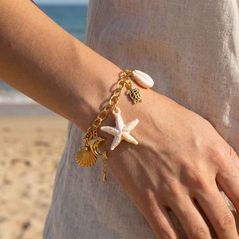 Ocean Electroplated Marine Style Bracelet For Women In 304 Stainless Steel With 18K Real Gold PVD Coating