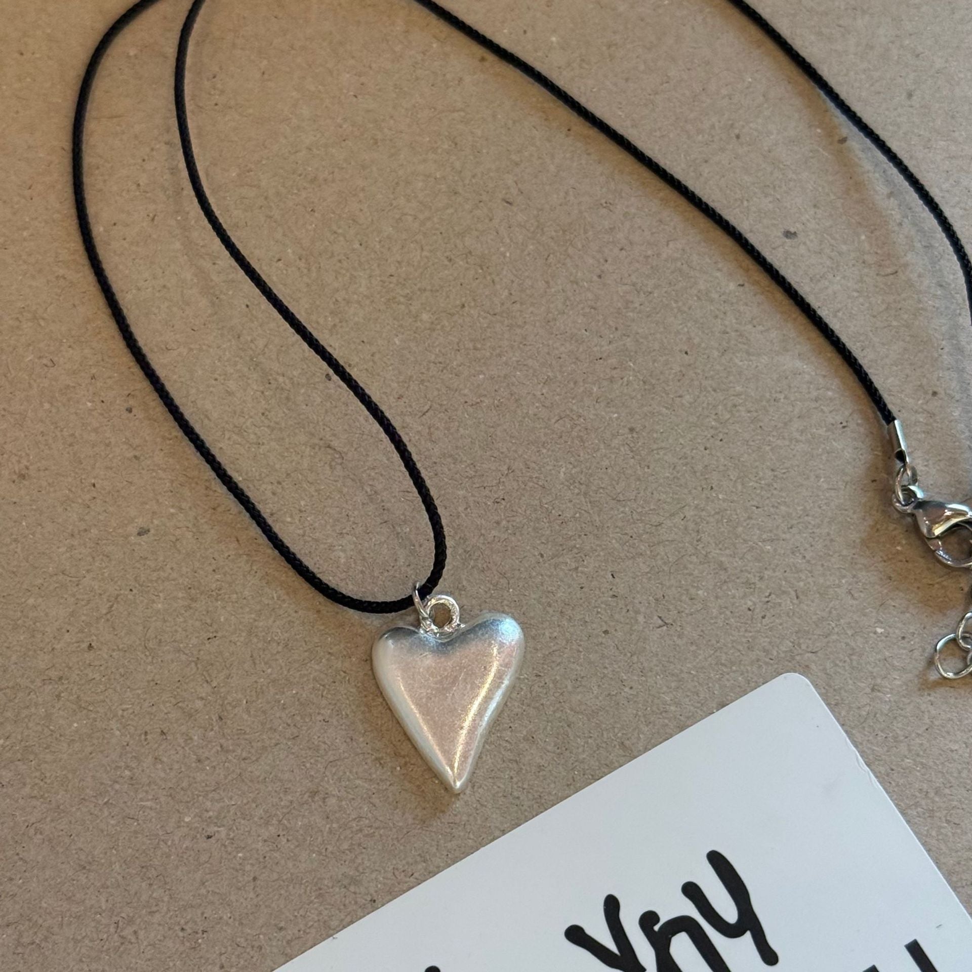 Heart Shape Silver Plated Alloy Necklace For Women In Simple Style With Cord String Chain