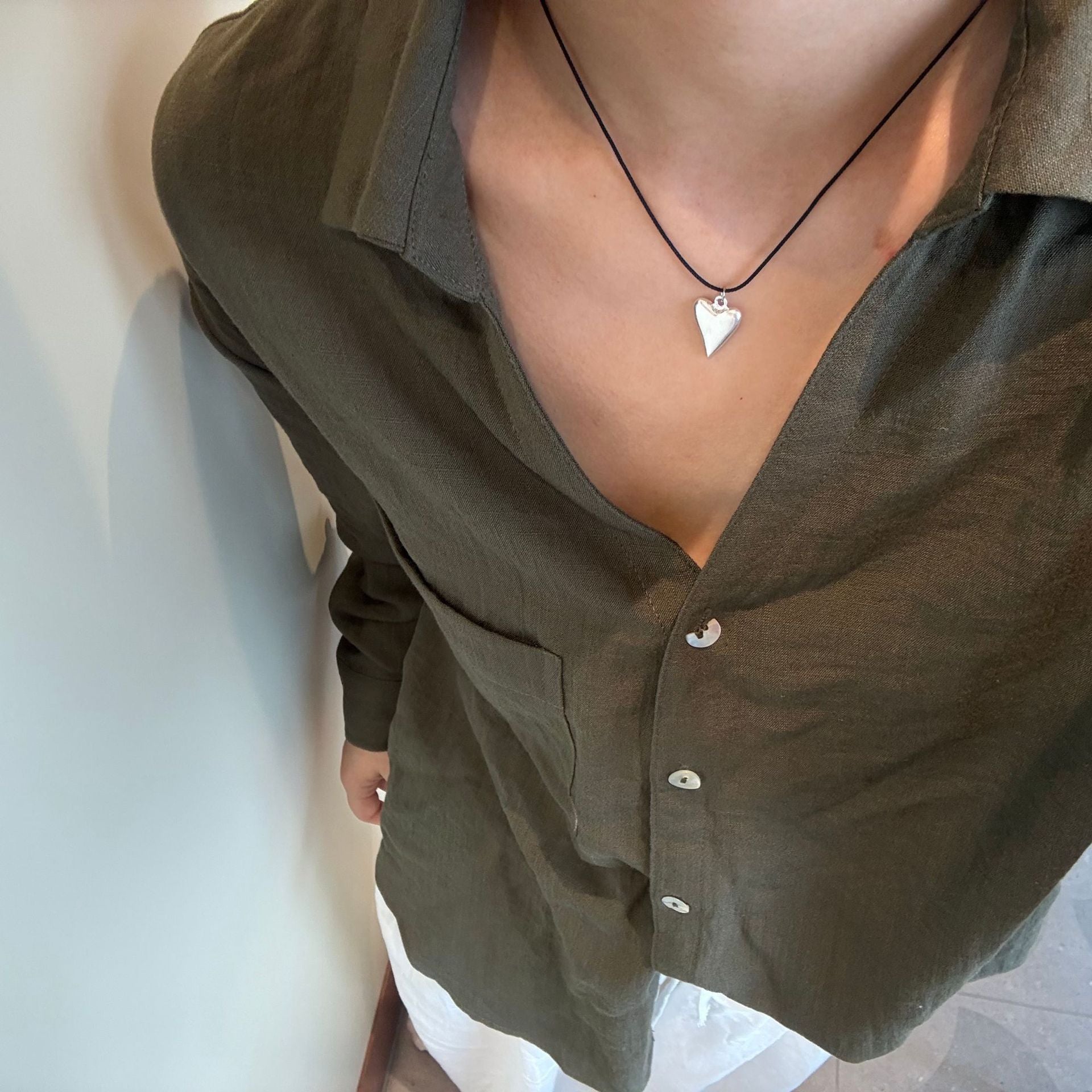 Heart Shape Silver Plated Alloy Necklace For Women In Simple Style With Cord String Chain