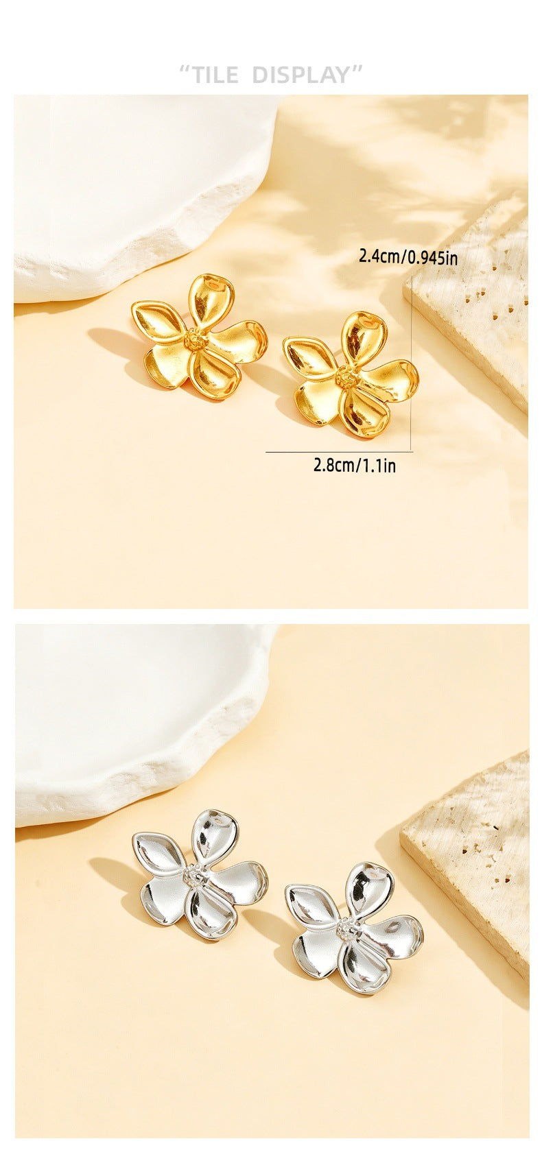 Elegant Flowers Stud Earrings For Women In 304 Stainless Steel With 18K Real Gold PVD Coating