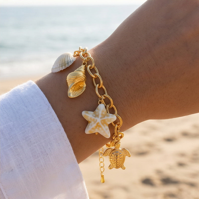 Ocean Electroplated Marine Style Bracelet For Women In 304 Stainless Steel With 18K Real Gold PVD Coating