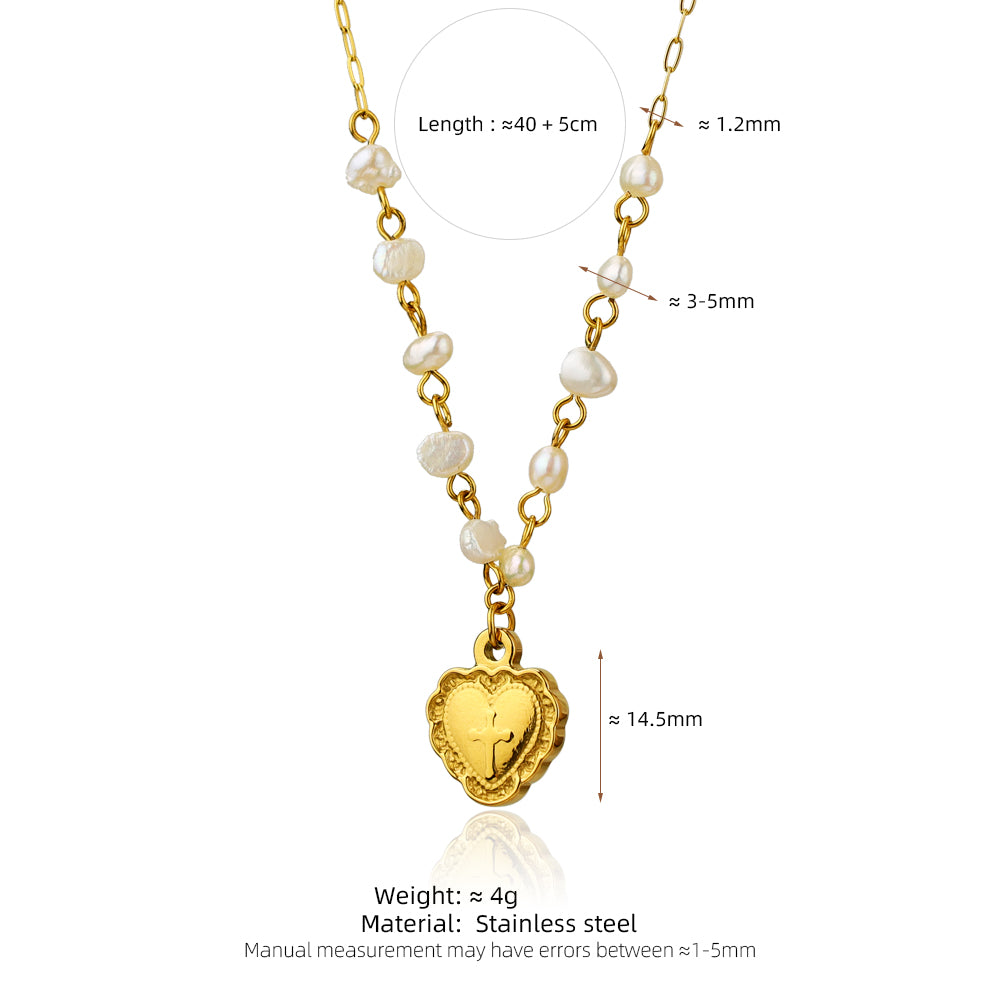 Heart Shape Beading Pendant Necklace For Women In 304 Stainless Steel With 18K Real Gold Plated PVD Coated Cable Chain