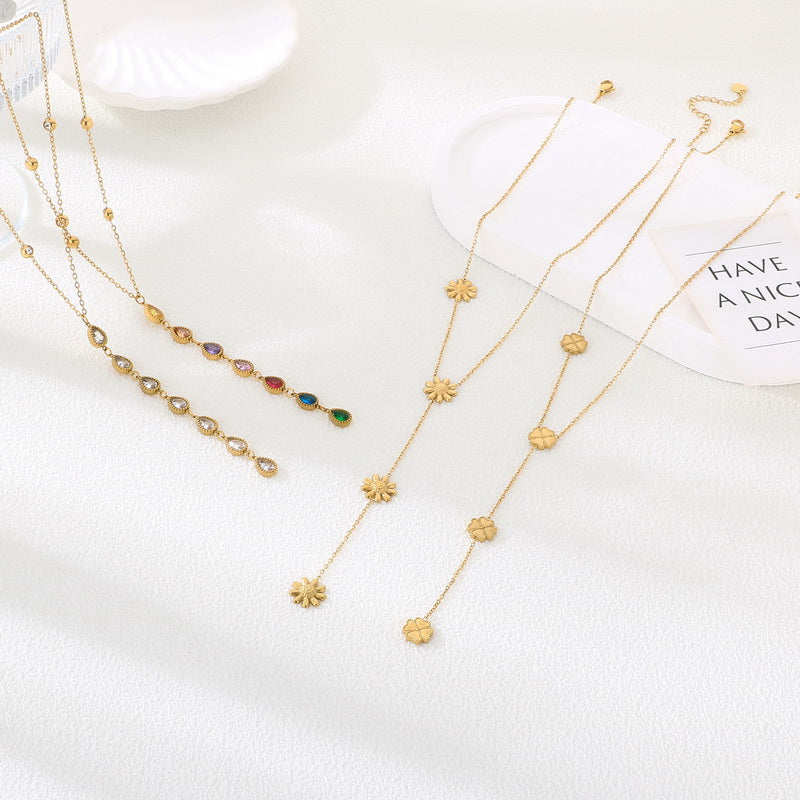 Heart Shape Electroplated Necklace For Women In 304 Stainless Steel With 18K Real Gold Plated PVD Coating And Rhinestone Inlay