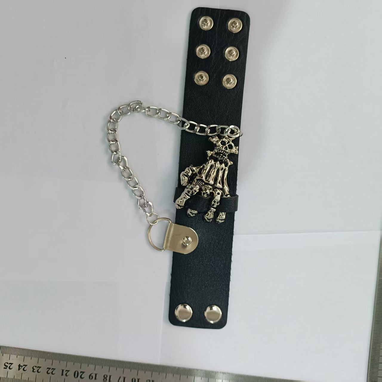 Men's Punk Skull Bracelet In Dyed Black PU Leather, Perfect For Business Occasions
