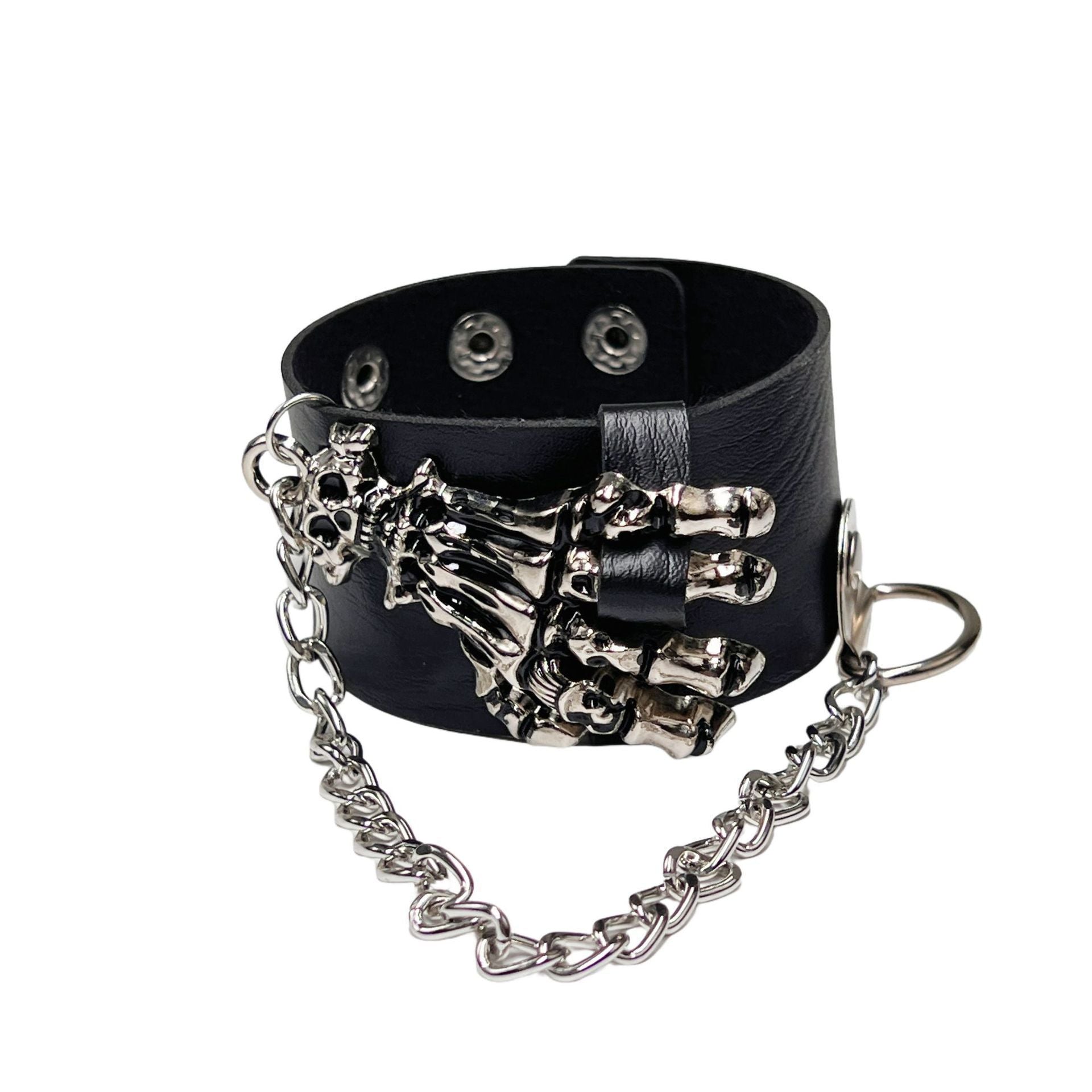 Men's Punk Skull Bracelet In Dyed Black PU Leather, Perfect For Business Occasions