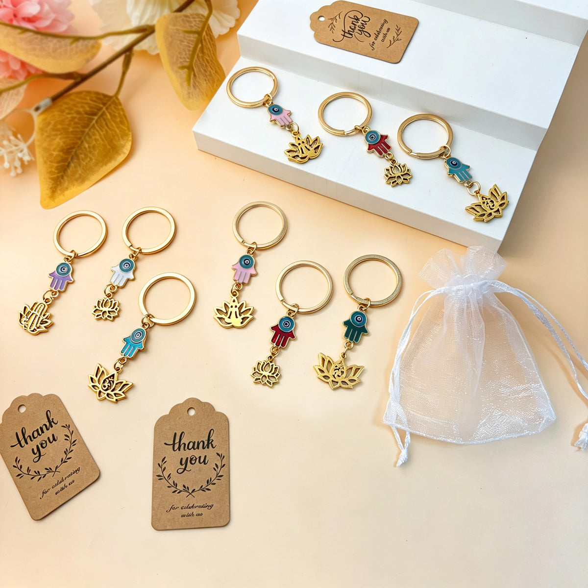 Lotus Buckle Key Chain With Electroplated KC Golden Plated Alloy In Vintage Style