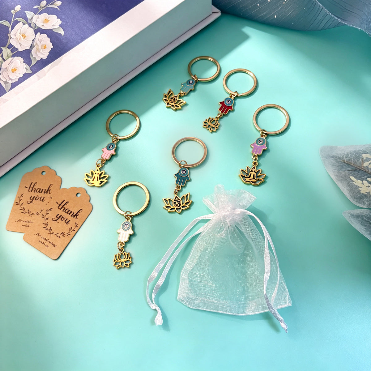 Lotus Buckle Key Chain With Electroplated KC Golden Plated Alloy In Vintage Style