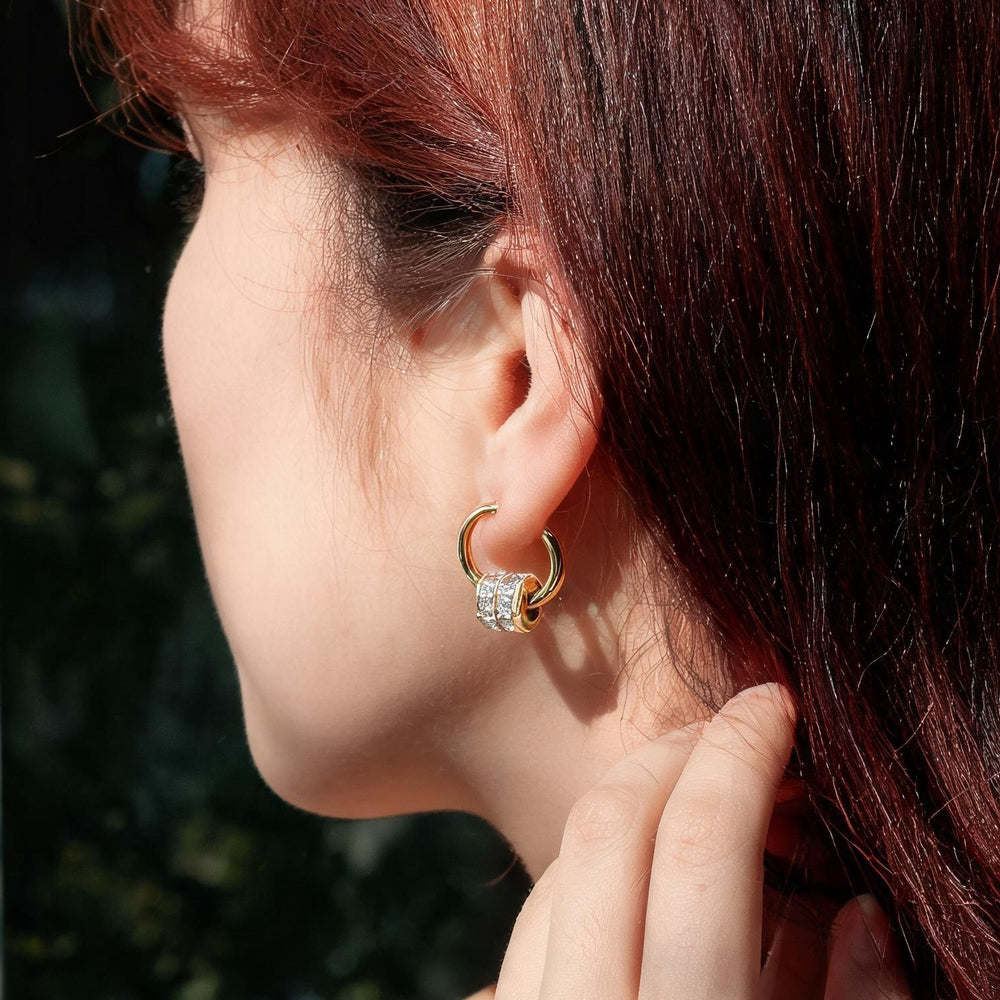 Handmade Geometric Earrings For Women In 304 Stainless Steel With 18K Real Gold Plated PVD Coating And Zircon Inlay