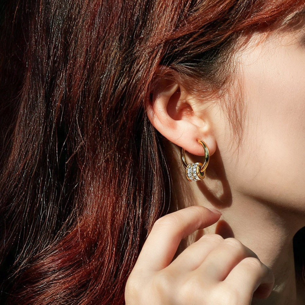 Handmade Geometric Earrings For Women In 304 Stainless Steel With 18K Real Gold Plated PVD Coating And Zircon Inlay