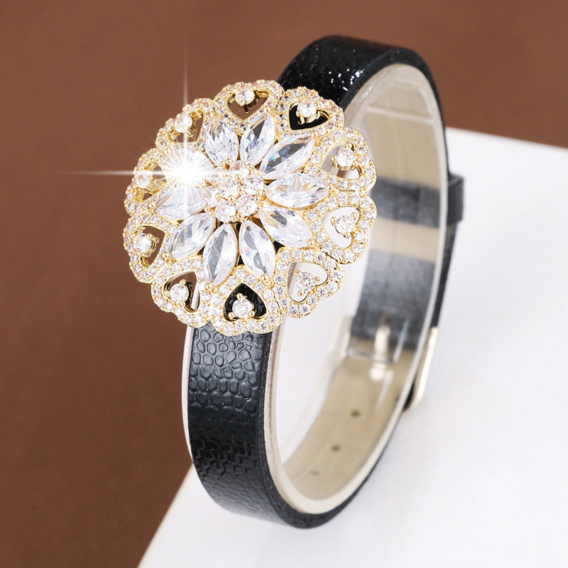 Elaborate Flowers Bracelet For Women In Electroplated Copper With Zircon Inlay