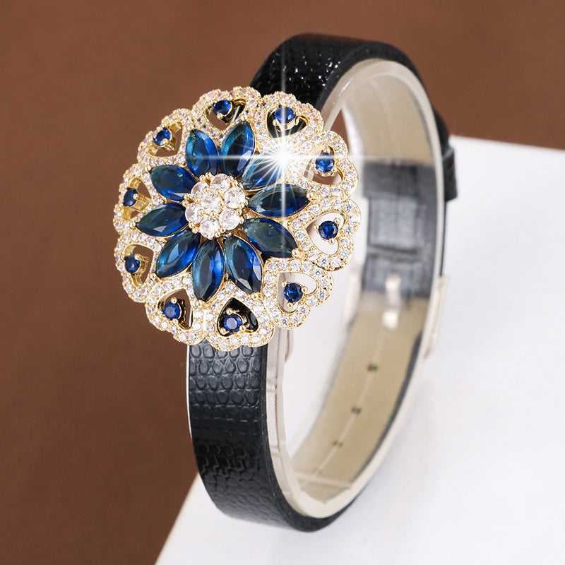 Elaborate Flowers Bracelet For Women In Electroplated Copper With Zircon Inlay