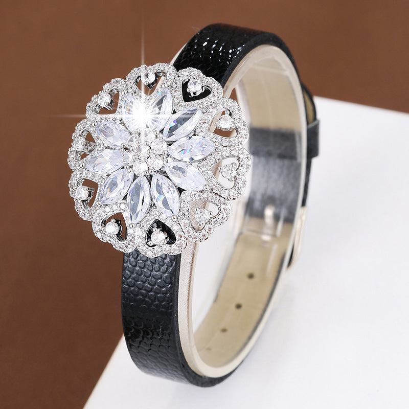 Elaborate Flowers Bracelet For Women In Electroplated Copper With Zircon Inlay