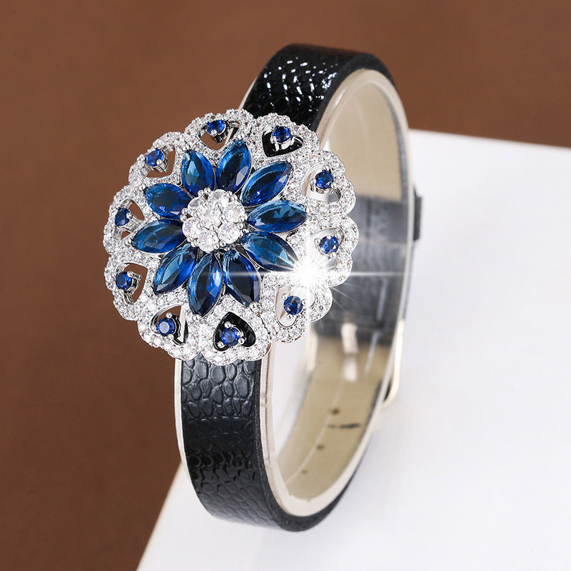 Elaborate Flowers Bracelet For Women In Electroplated Copper With Zircon Inlay