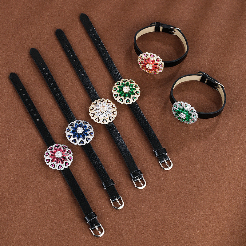 Elaborate Flowers Bracelet For Women In Electroplated Copper With Zircon Inlay