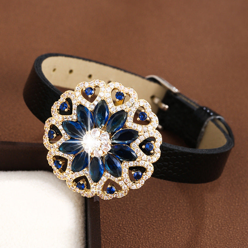 Elaborate Flowers Bracelet For Women In Electroplated Copper With Zircon Inlay