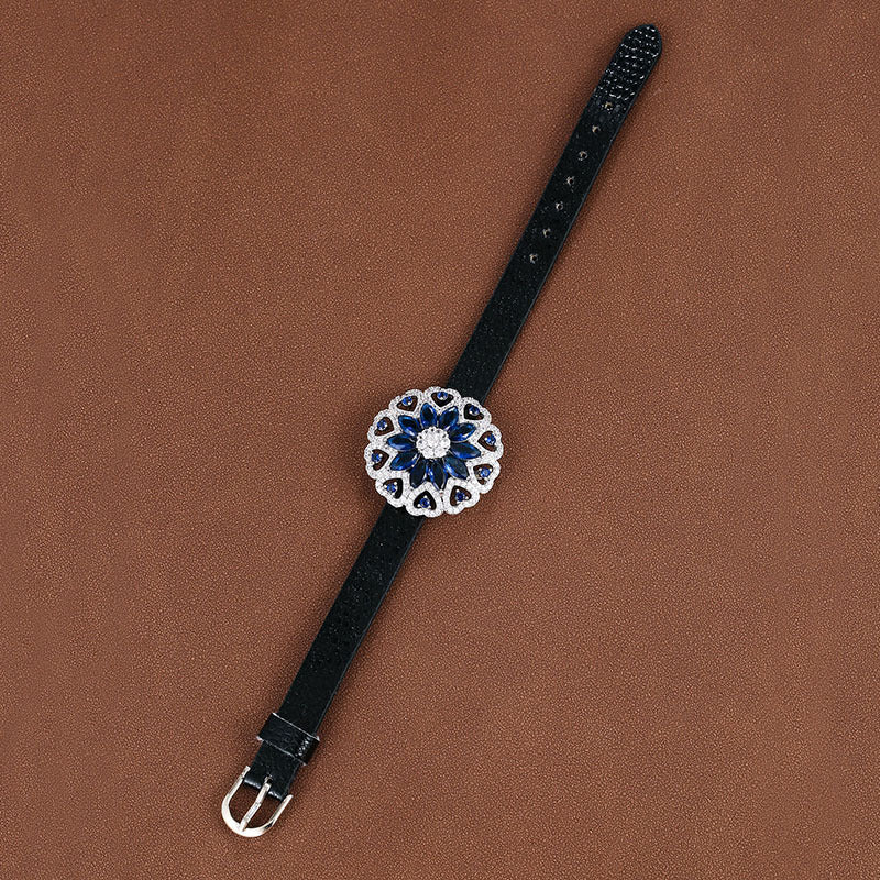 Elaborate Flowers Bracelet For Women In Electroplated Copper With Zircon Inlay