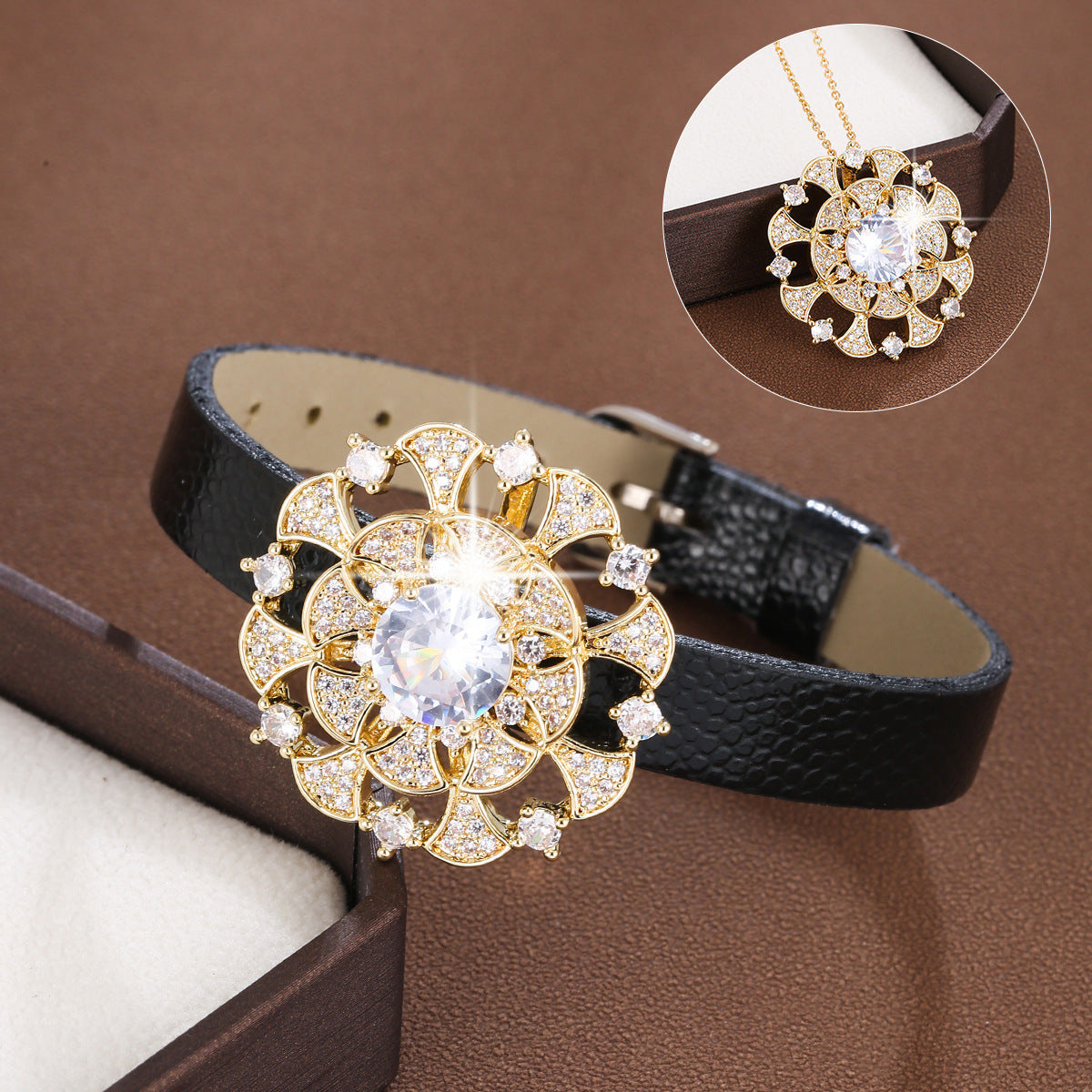 Elegant Flowers Wristband For Women In Electroplated Copper With Zircon Inlay