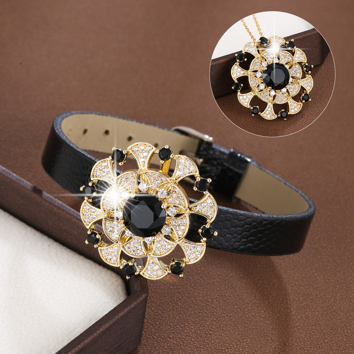 Elegant Flowers Wristband For Women In Electroplated Copper With Zircon Inlay