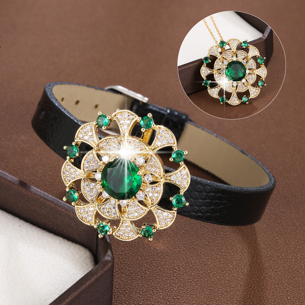 Elegant Flowers Wristband For Women In Electroplated Copper With Zircon Inlay