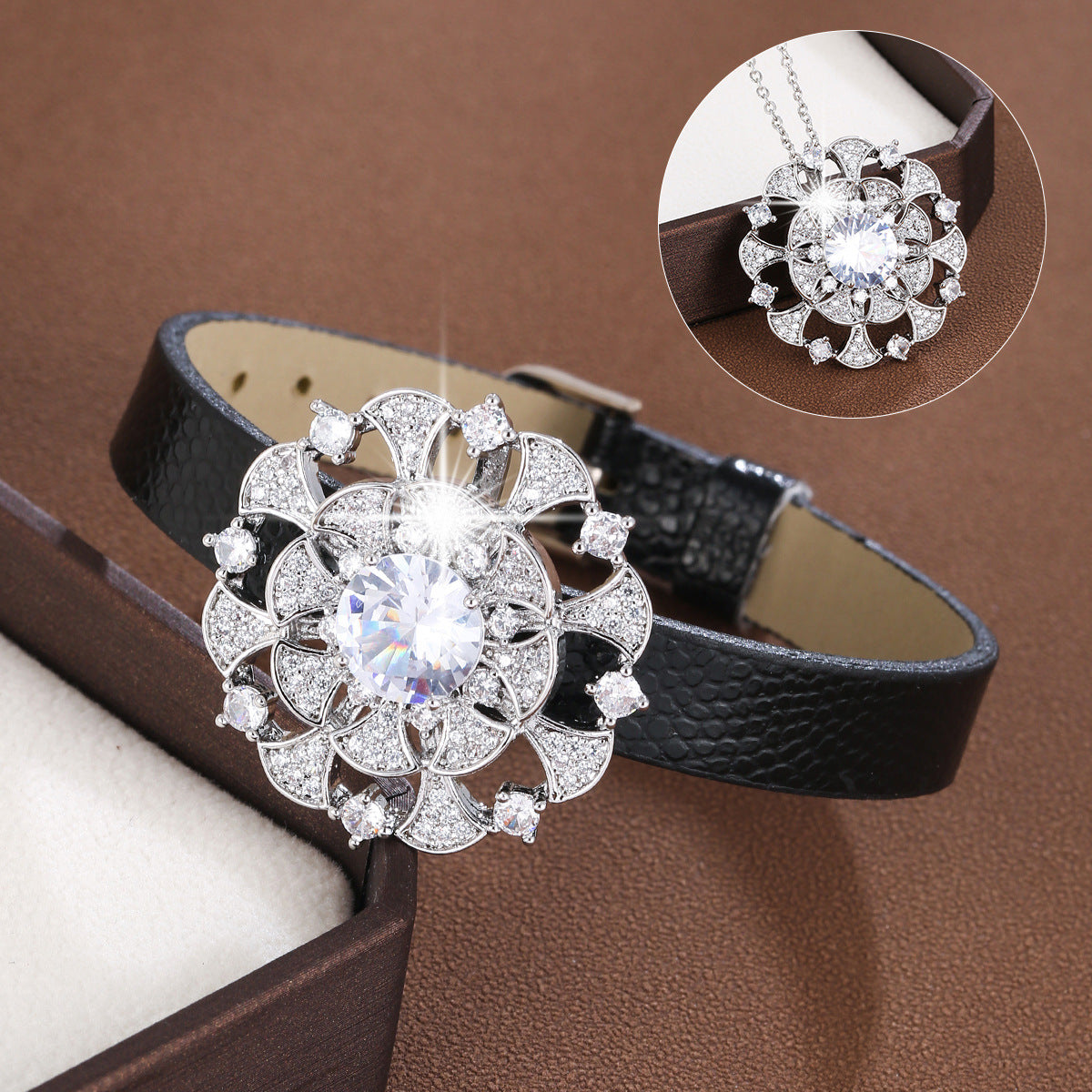 Elegant Flowers Wristband For Women In Electroplated Copper With Zircon Inlay