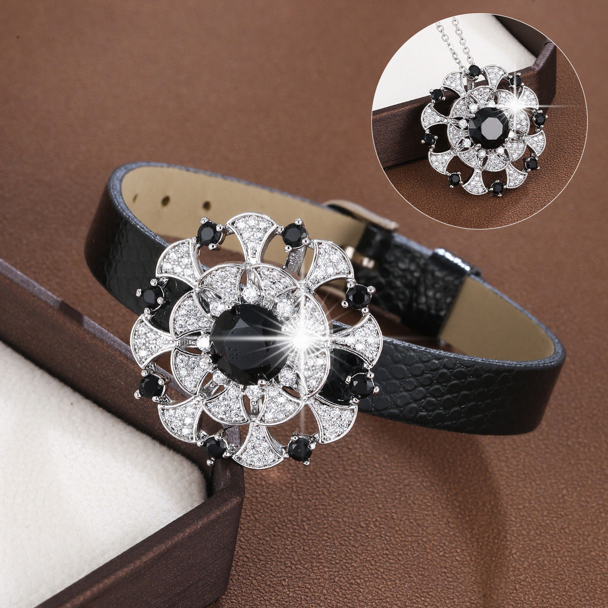 Elegant Flowers Wristband For Women In Electroplated Copper With Zircon Inlay