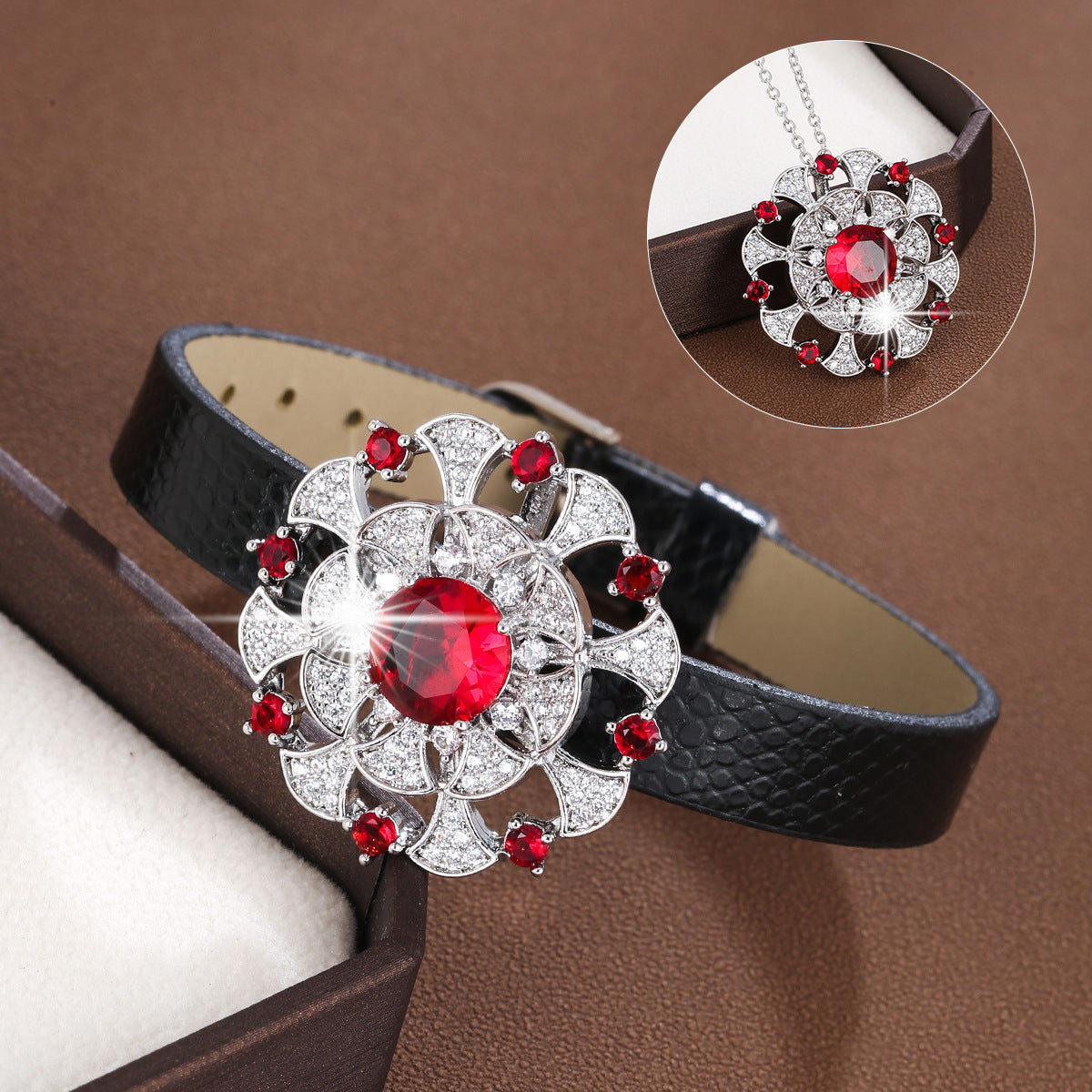 Elegant Flowers Wristband For Women In Electroplated Copper With Zircon Inlay
