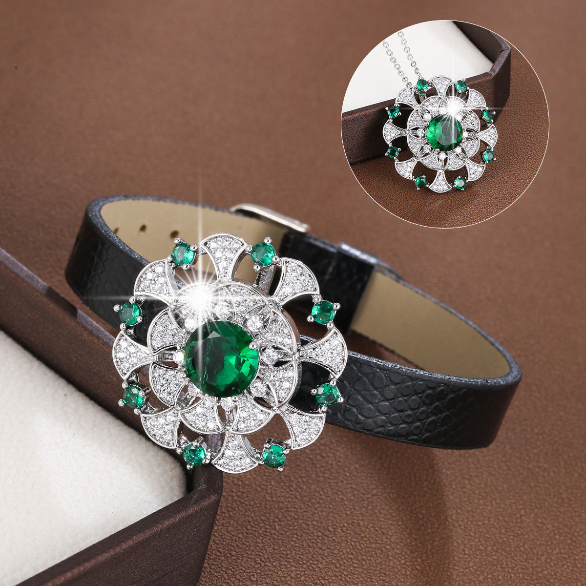 Elegant Flowers Wristband For Women In Electroplated Copper With Zircon Inlay