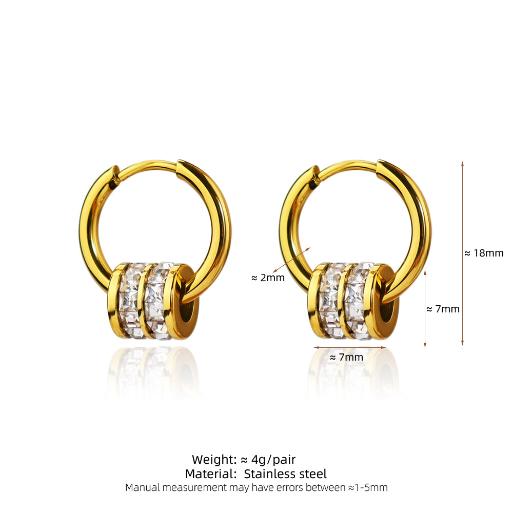 Handmade Geometric Earrings For Women In 304 Stainless Steel With 18K Real Gold Plated PVD Coating And Zircon Inlay