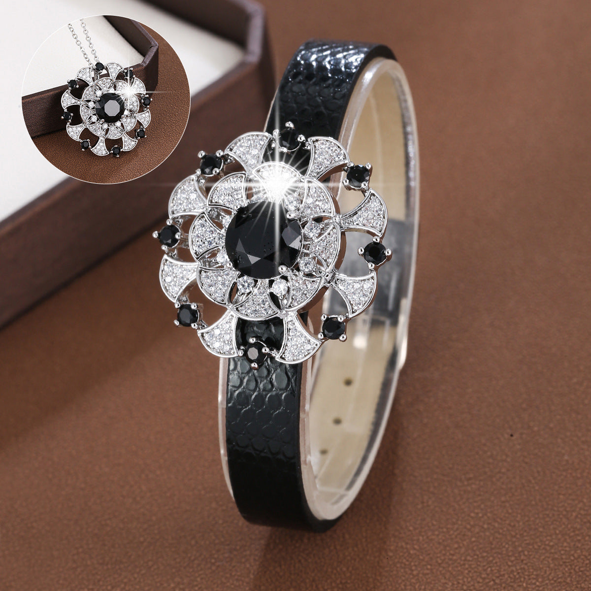 Elegant Flowers Wristband For Women In Electroplated Copper With Zircon Inlay