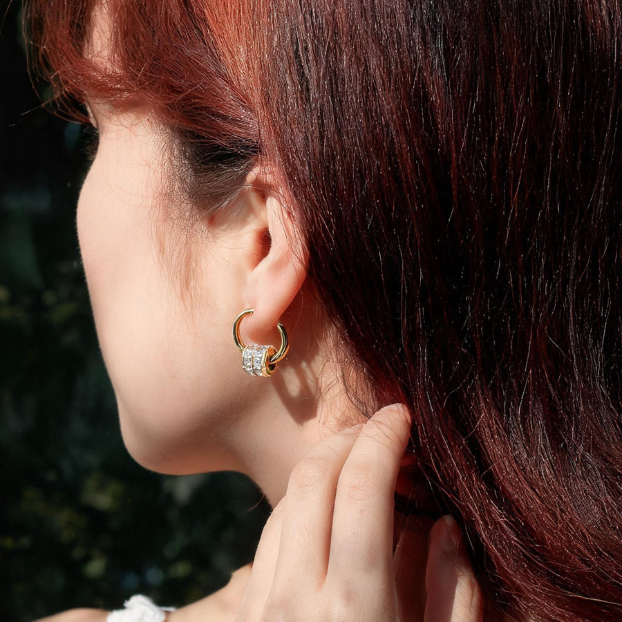 Handmade Geometric Earrings For Women In 304 Stainless Steel With 18K Real Gold Plated PVD Coating And Zircon Inlay