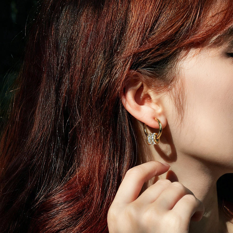Handmade Geometric Earrings For Women In 304 Stainless Steel With 18K Real Gold Plated PVD Coating And Zircon Inlay