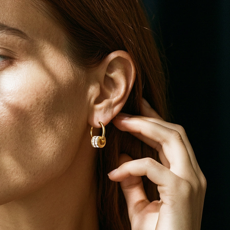 Handmade Geometric Earrings For Women In 304 Stainless Steel With 18K Real Gold Plated PVD Coating And Zircon Inlay