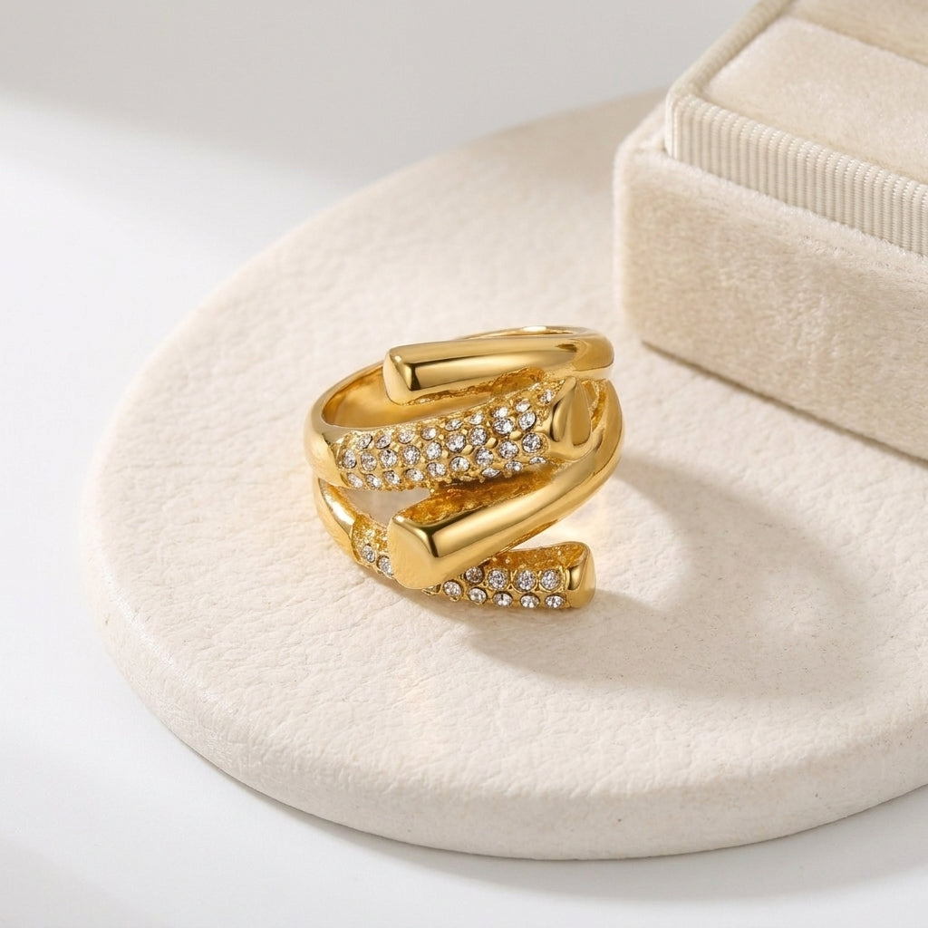 Geometric Electroplated Rings For Women In 304 Stainless Steel With 18K Real Gold PVD Coating And Shell Inlay
