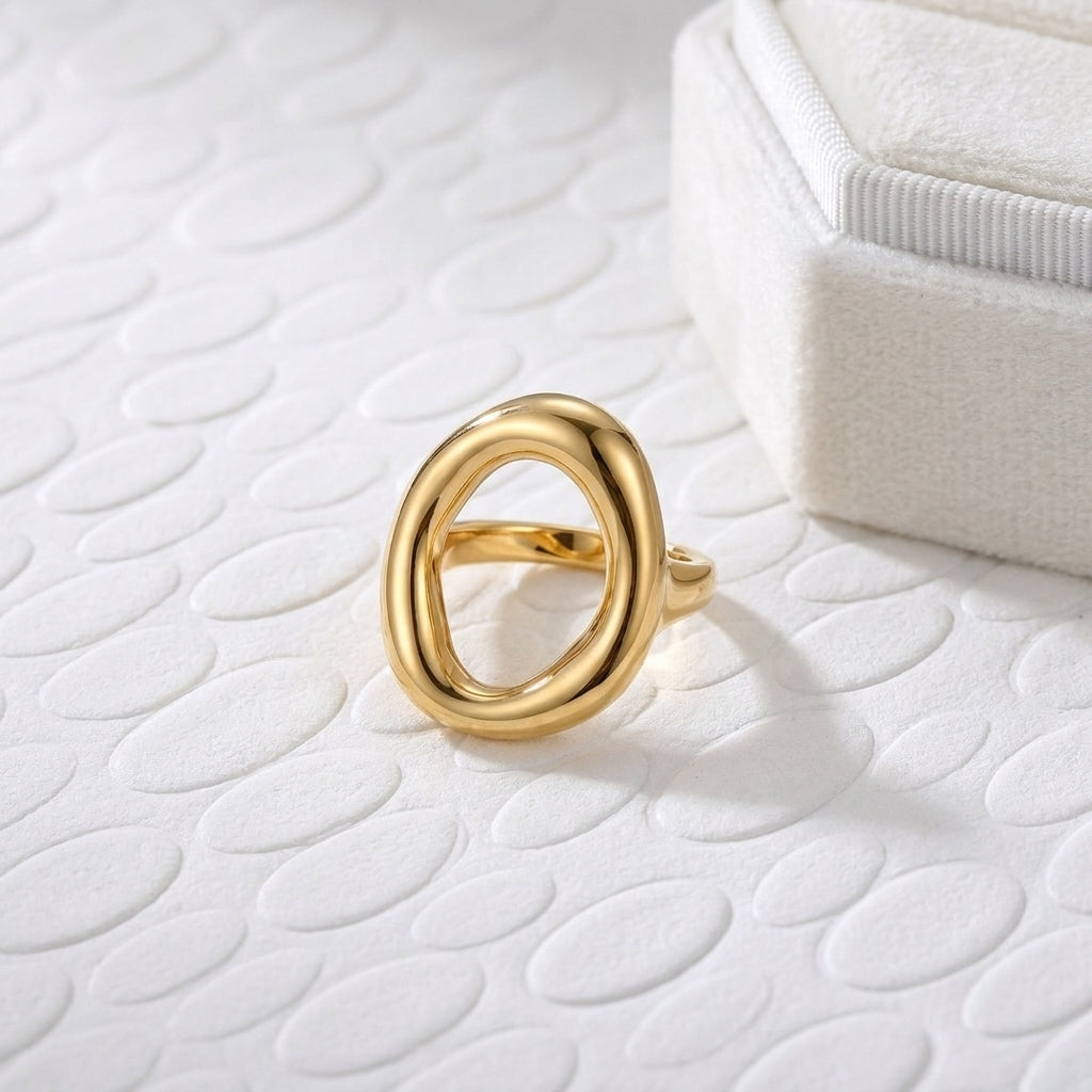 Geometric Electroplated Rings For Women In 304 Stainless Steel With 18K Real Gold PVD Coating And Shell Inlay