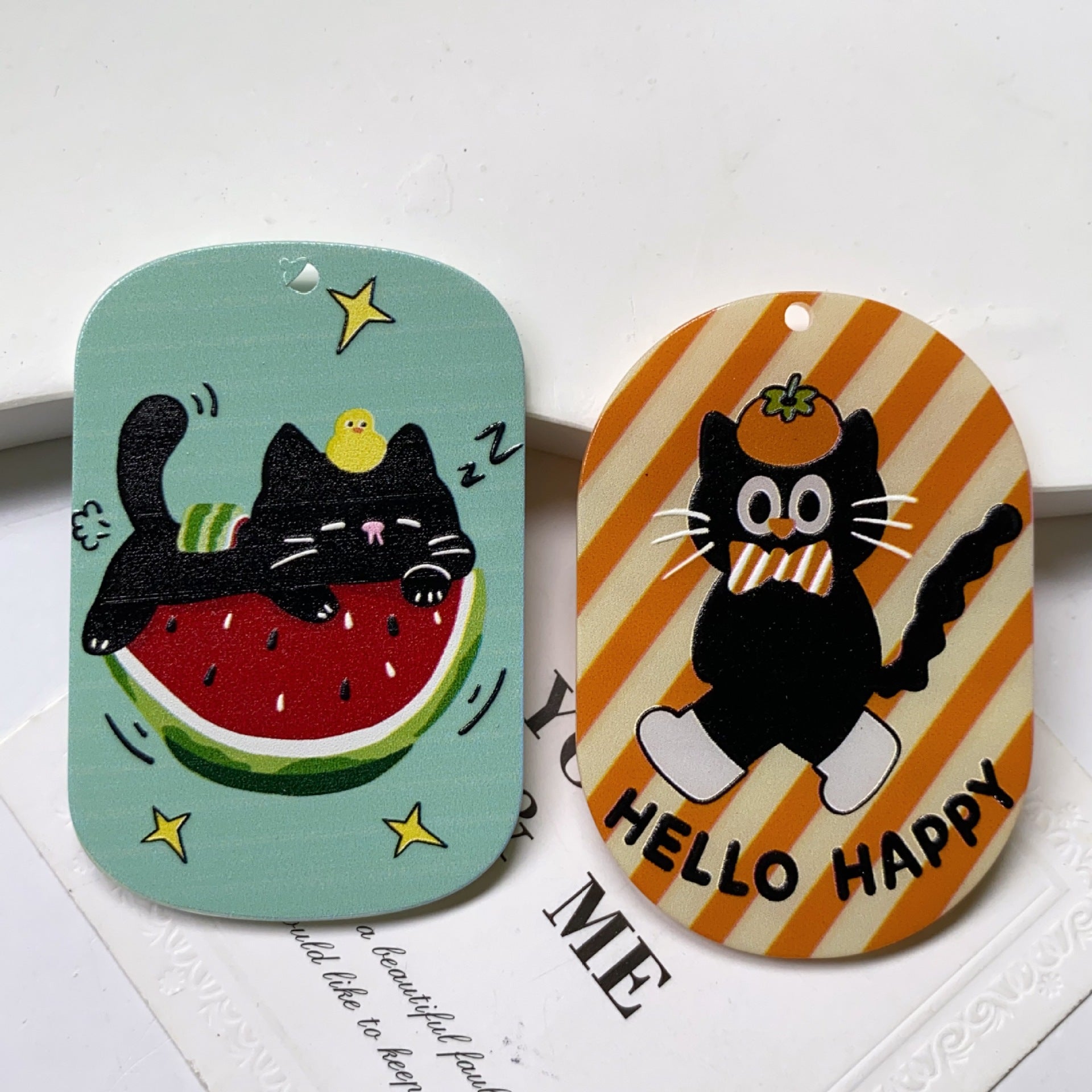 Cute Cat Acrylic Pendant Featuring Printing Craft In Multicolor Jewelry Accessories