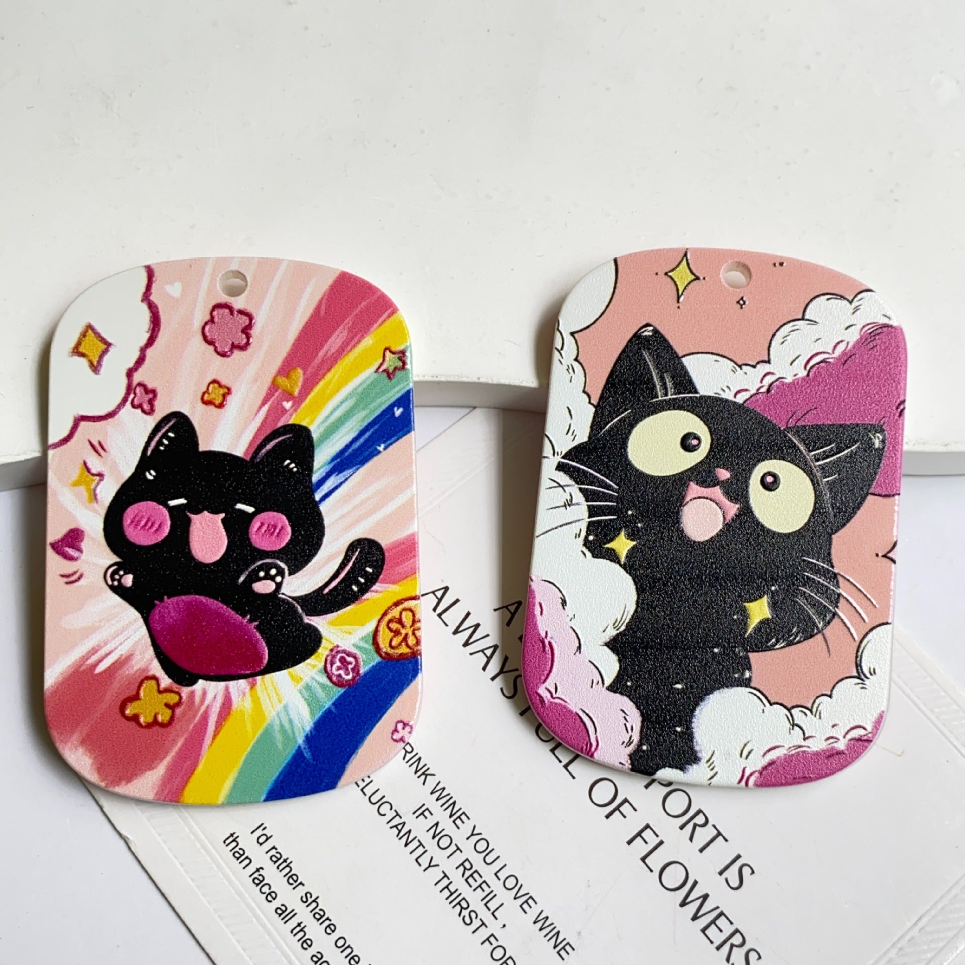 Cute Cat Acrylic Pendant Featuring Printing Craft In Multicolor Jewelry Accessories