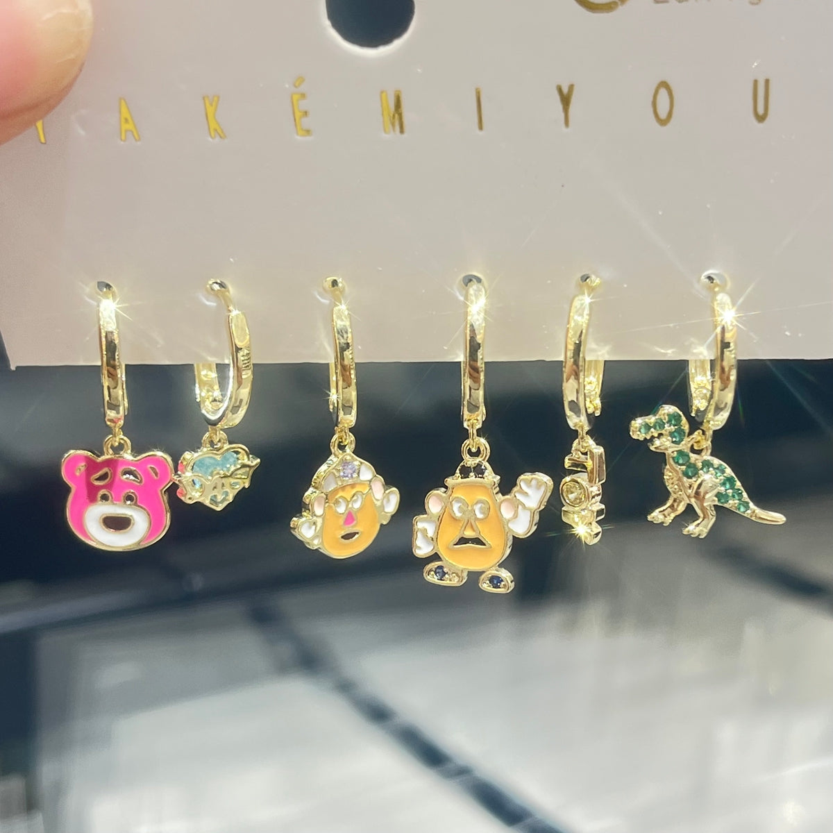 Cartoon Character Earrings For Women, Electroplated Copper With 14K Real Gold Plated And Zircon Inlay