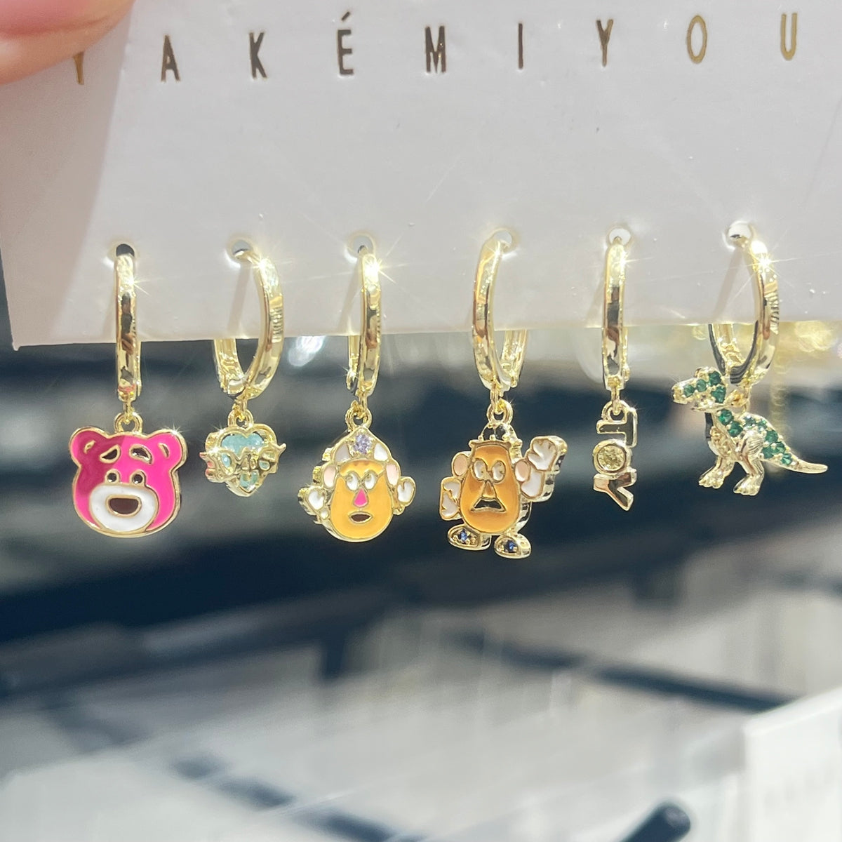 Cartoon Character Earrings For Women, Electroplated Copper With 14K Real Gold Plated And Zircon Inlay