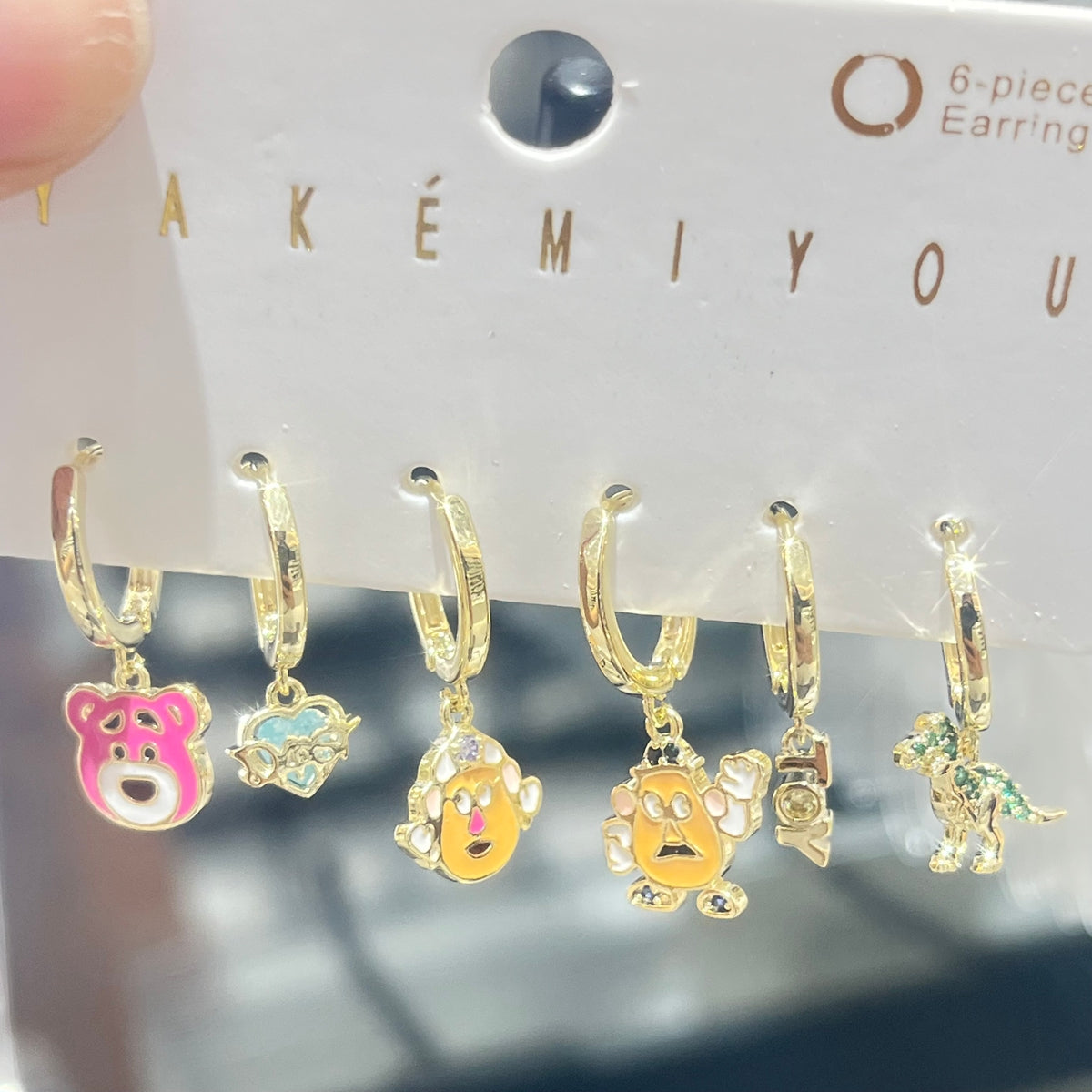 Cartoon Character Earrings For Women, Electroplated Copper With 14K Real Gold Plated And Zircon Inlay
