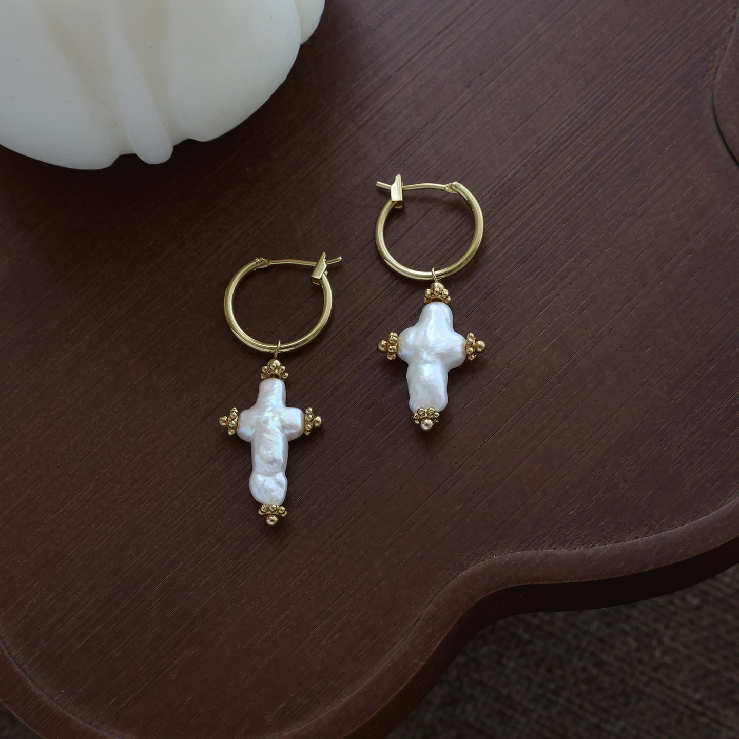 Cross Earrings For Women Featuring Freshwater Pearl In Baroque Style With 925 Sterling Silver Posts