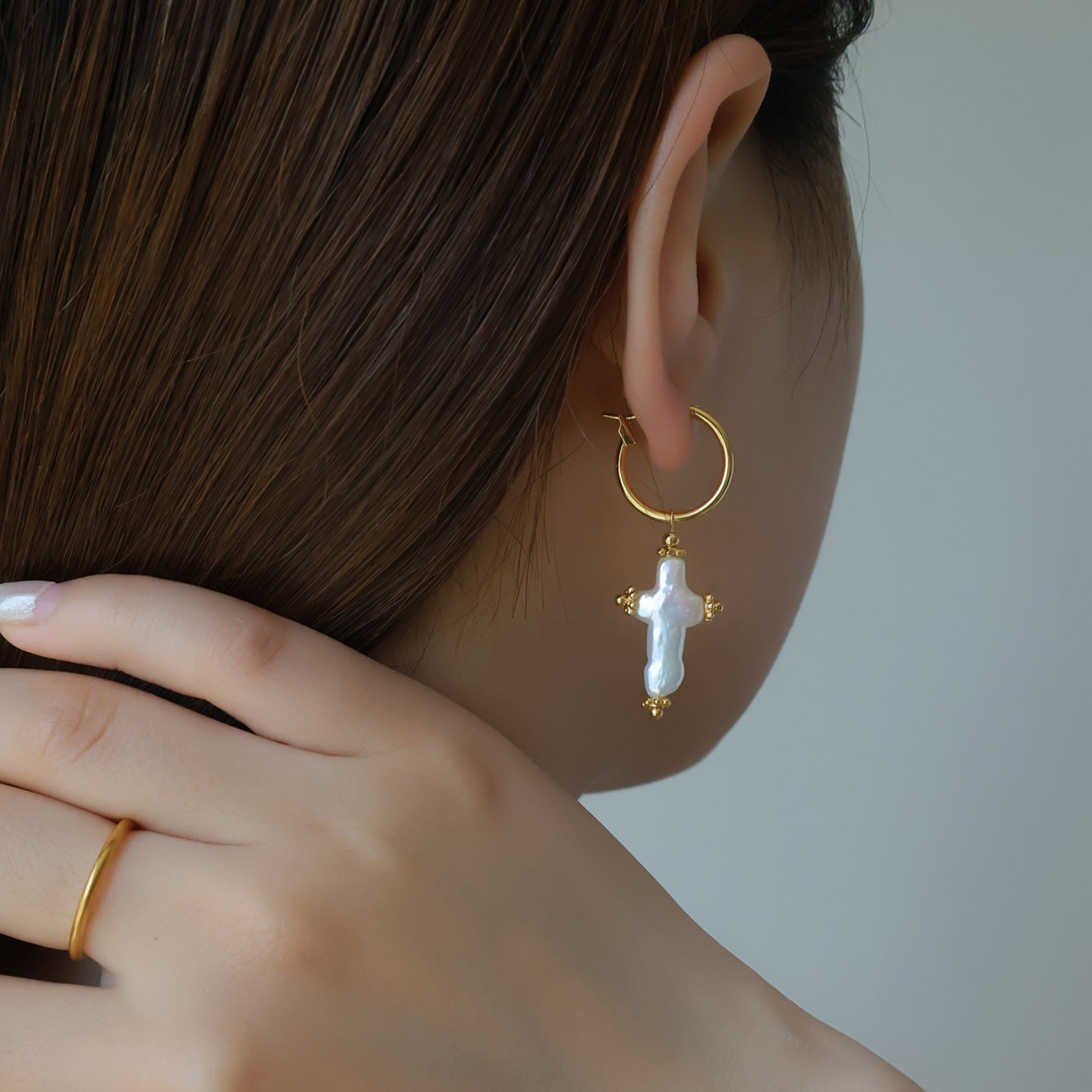 Cross Earrings For Women Featuring Freshwater Pearl In Baroque Style With 925 Sterling Silver Posts