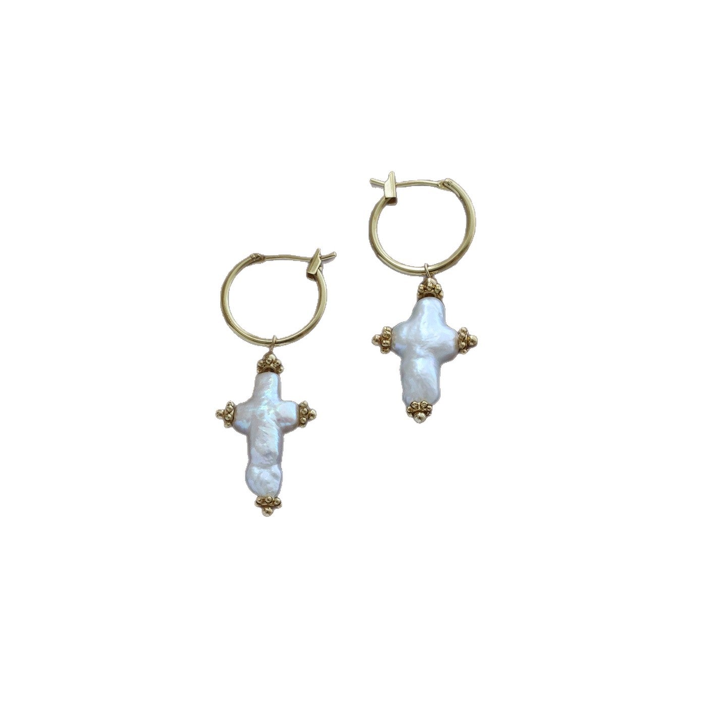 Cross Earrings For Women Featuring Freshwater Pearl In Baroque Style With 925 Sterling Silver Posts