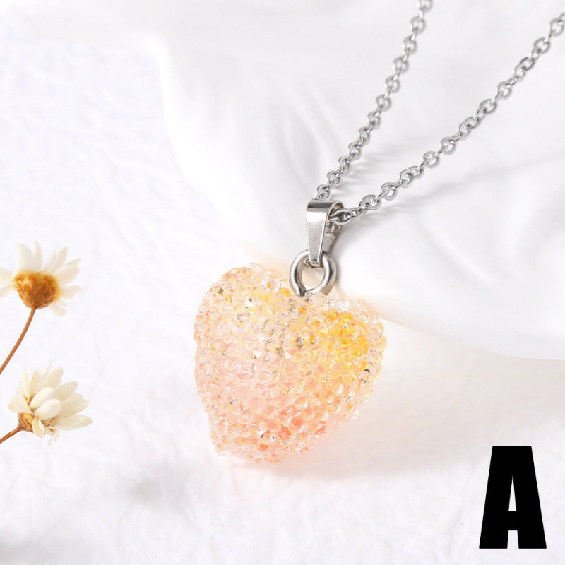 Heart Shape Pendant Necklace In Simple Style For Unisex, Red Copper With Golden Plated Cable Chain